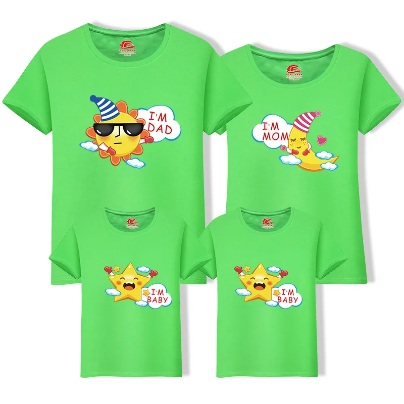 Family Matching Outfit Summer Short Sleeve T Shirt Top Clothes Cotton Mother Father Son daughter Dress Cartoon Sun Moon LD10392