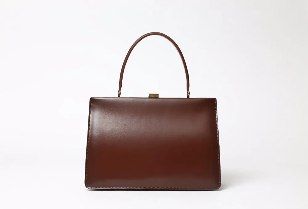 Женские сумки из натуральной кожи коричневого цвета, винтажные сумки с зажимом, женские сумки с металлическим каркасом, высококачественные женские сумки