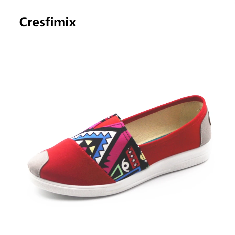 

Cresfimix zapatos de mujer women fashion red pattern cloth flat shoes female cute summer slip on flats female cool soft shoes
