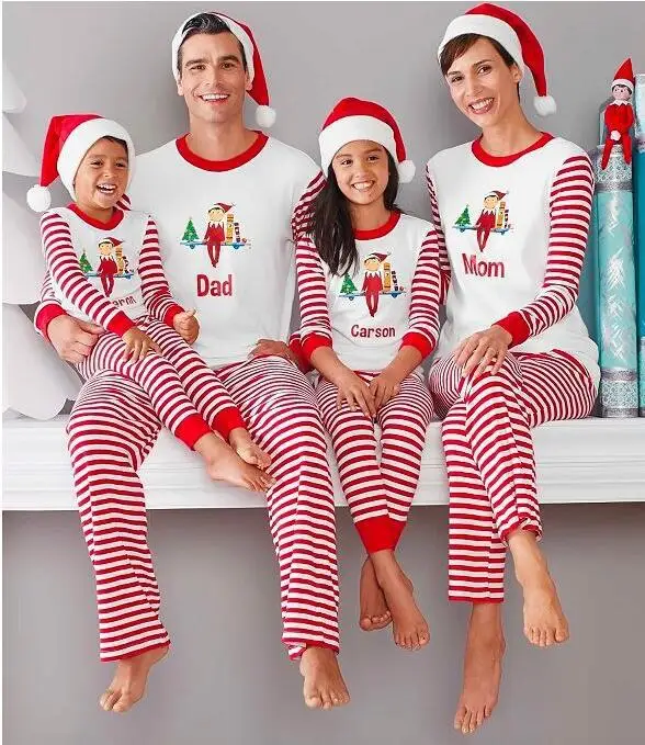 Семейные пижамы; Рождественская одежда для мамы и дочки; Хлопковая пижама с длинными рукавами; Пижама Noel Famille; домашняя одежда; пижамный комплект - Цвет: Белый