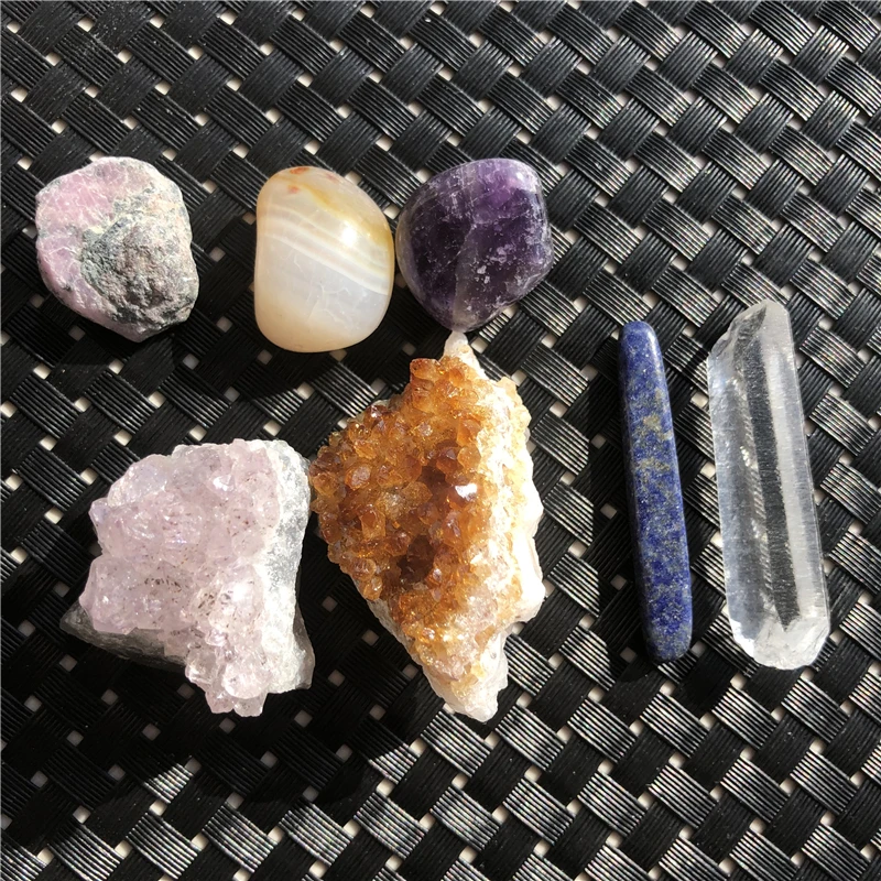 

7 natural citrine quartz crystal gemstone cluster red corundum lapis lazulia point agate amethyst druzy rough gemstone specimen