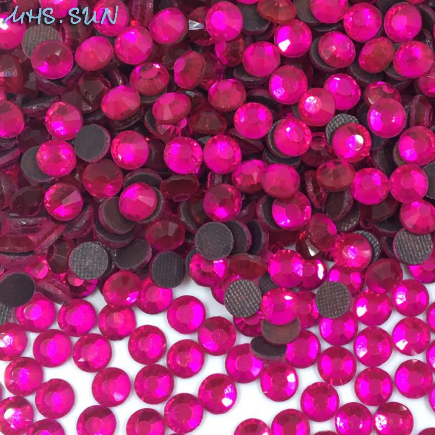 

MHS.SUN SS6 SS10 SS16 SS20 SS30 Hot Pink DMC Hotfix Flatback Crystal Rhinestones Iron-on Glass Crystal Garment Rhinestones