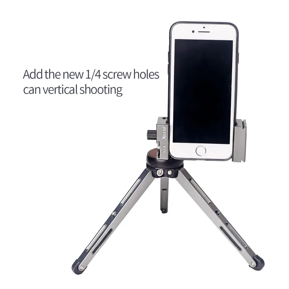 XILETU XJ-8 Mobile Phone Holder Clip Tripod Head Bracket for Phone Flashlight Microphone with Spirit level and Cold Shoe Mount