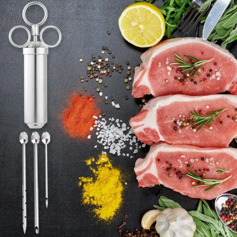 Кухонная посуда для тяжелых мяса инжектор 304 нержавеющая сталь-2 унции приправа инжектор-маринад шприц включает в себя 3 иглы инструменты для приготовления мяса