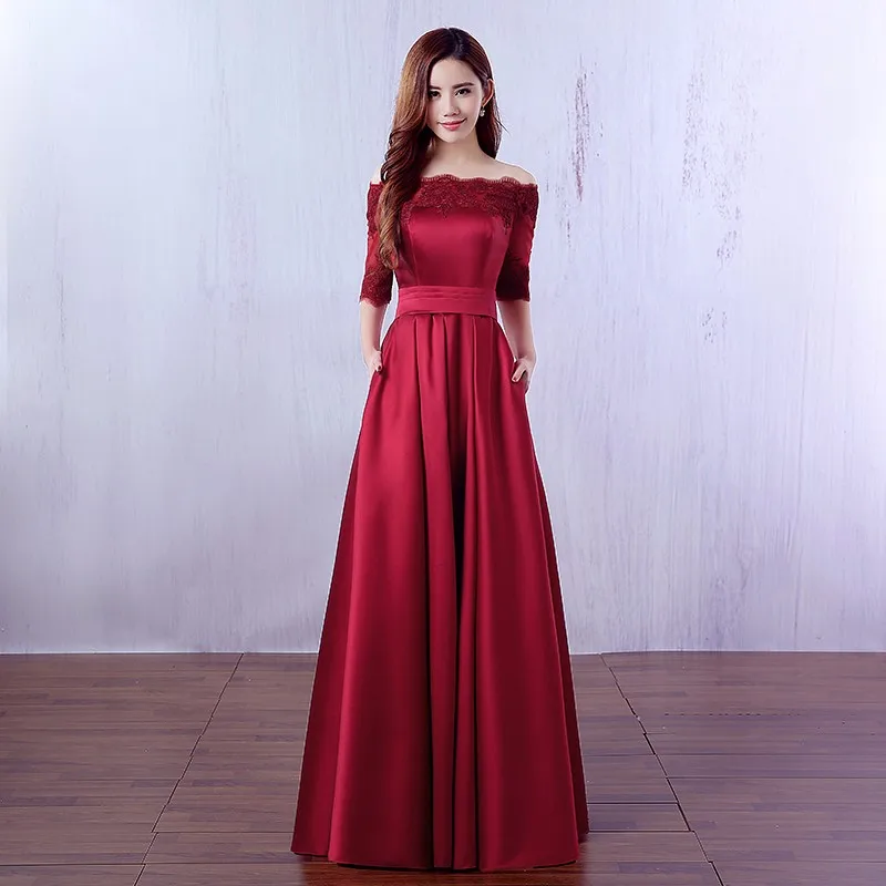 Элегантные бордовые красные синие длинные вечерние платья с кружевным карманом атласные женские вечерние платья для выпускного вечера светоотражающее платье