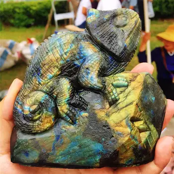 

1pcs AAAA Natural gem crystal pull feldspar carved animal lizard natural pull feldspar unicorn heal home decoration luster