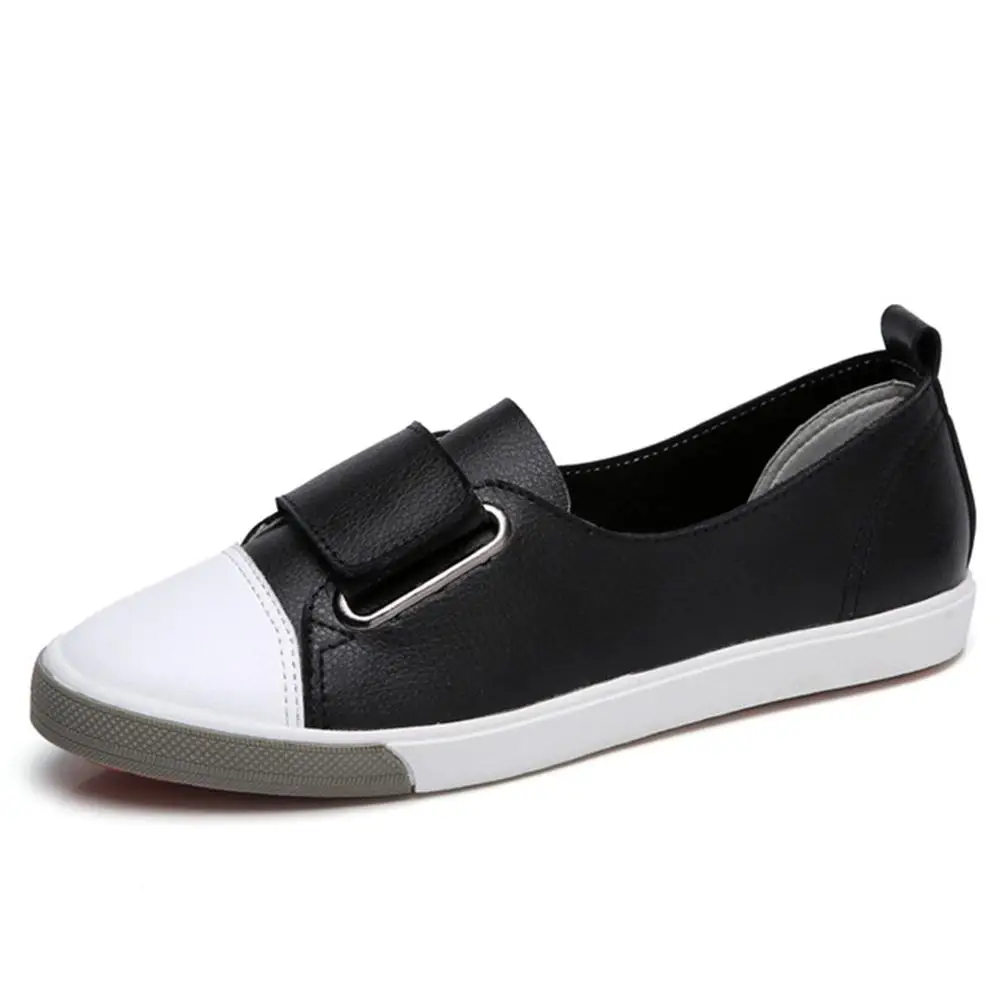 

women platform fashion PU Leather casual shoes Comfortable female Flat shoes adult summer Female footwear Black White Two colors