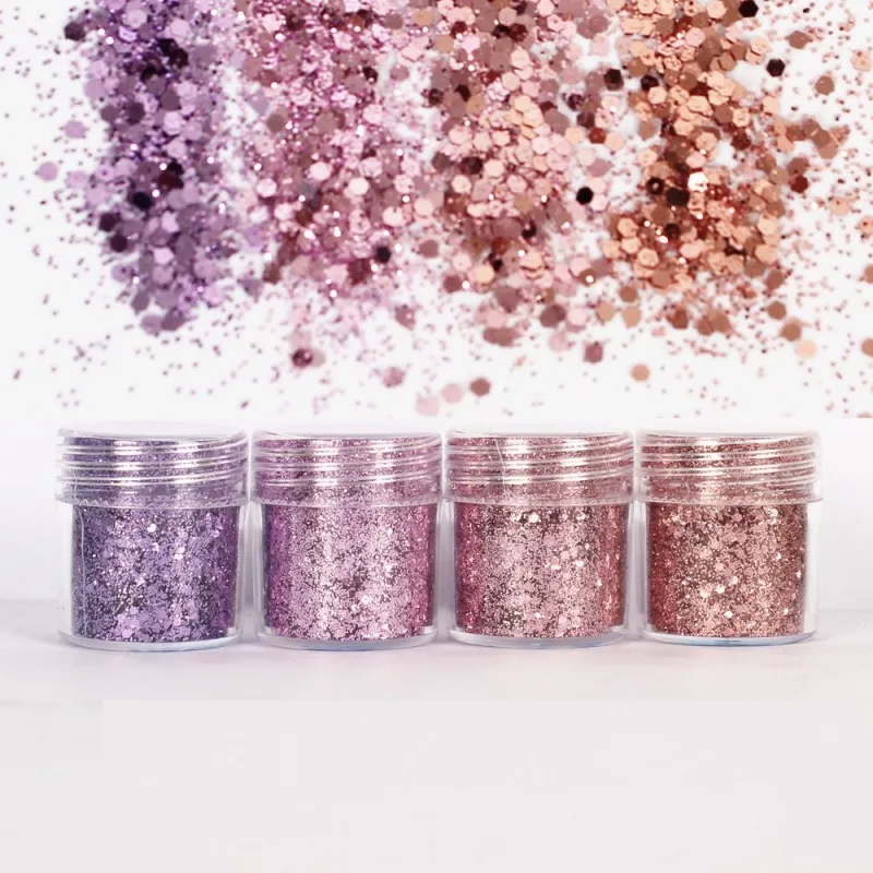 Set of 4 10ml Chunky Pink series Nail Glitter Powder Sequins Powder For Nail Art Decoration Gradient Set ultra-fine Glitter