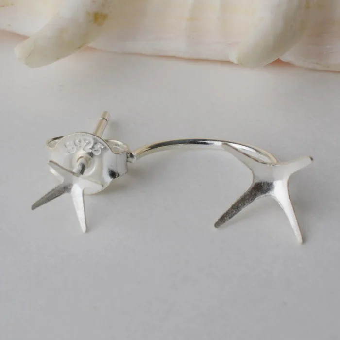 

solid 925 sterling silver earring wire hooks and posts with prongs for cubic zirconias mounting, earring claws, 1 pair