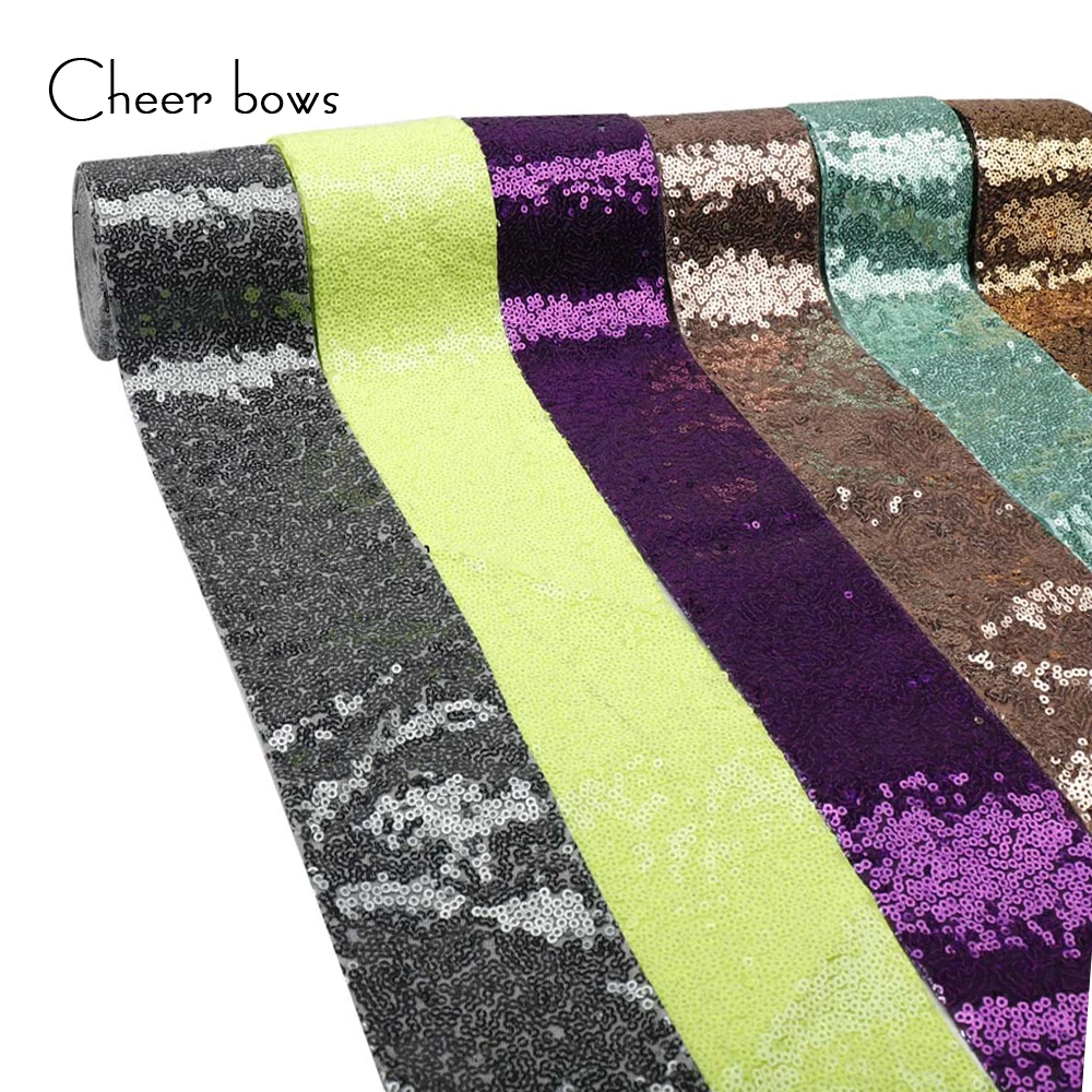 2Y/lot 3" Gold Sequin Ribbon bing Solid Color Shiny Glitter Ribbon