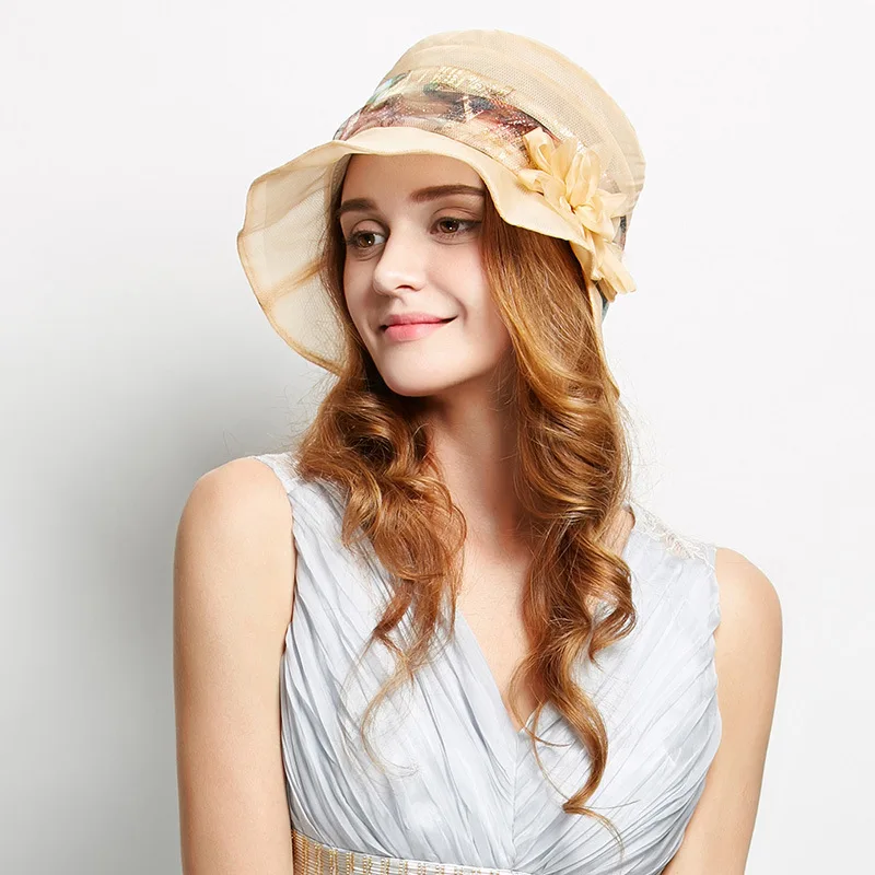 Silk hat sunscreen high end folding Korean silk mace hat wholesale 0356