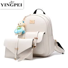 YINGPEI PU Mujeres Mochila grande de Cuero chica estudiante mochila con monedero 2 unids conjunto bolsa de señoras de la alta calidad mochilas escolares para los adolescentes