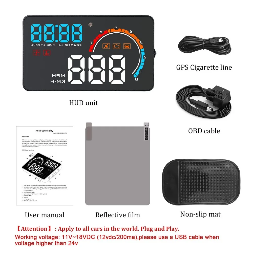 HUD D2500 2in1 HD OBD2 gps бортовой компьютер светодиодный автомобили Спидометр лобовое