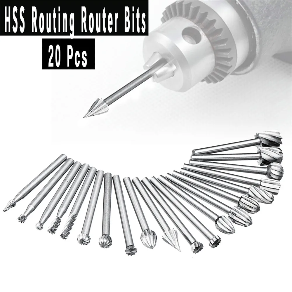 

20Pcs 3mm HSS Routing Router Bits Rotary Tools Rotary Carving Carved Knife Cutter Tool Engraving Wood Working Used for Dremel