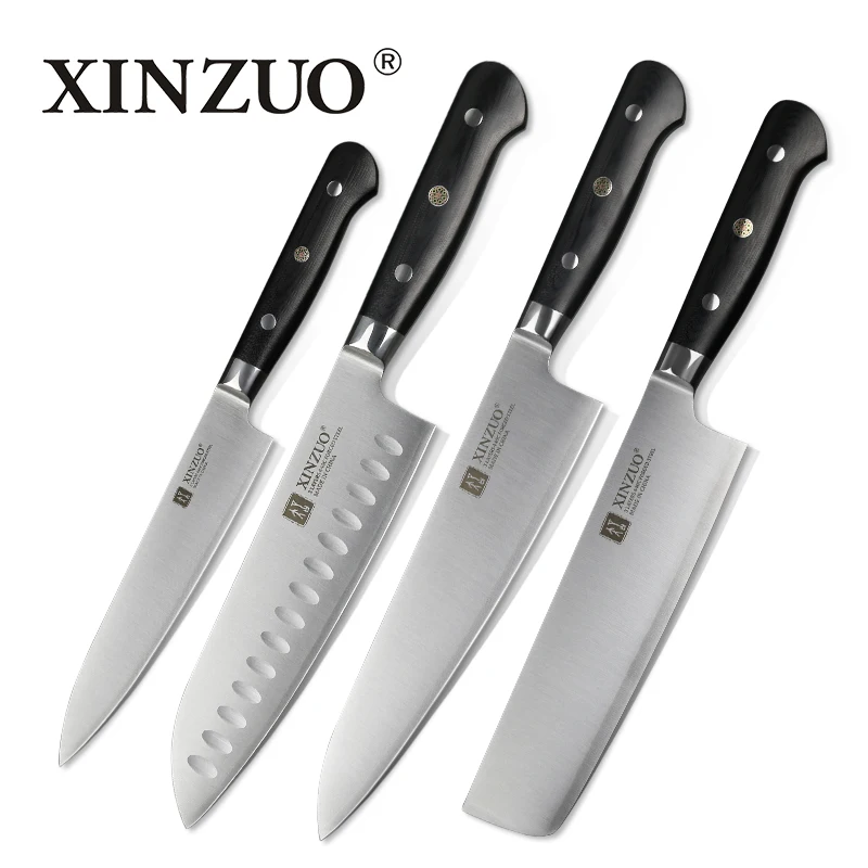 Xinzuo 4 шт. Кухня ножи шеф-повар комплекты 3 слоя 440C Core одетый Сталь Santoku Nakiri пилинг