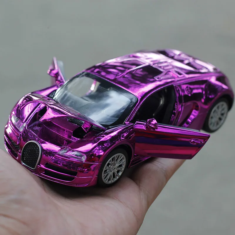 

Electroplating Limited Edition Alloy Car Model For Bugatti Veyron Autos De Juguete Simulation Car Pull Back Open Door Kids Toys