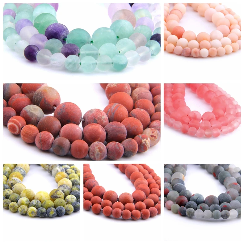 

VINSWET Matte Fluorite Turquoises pink aventurine Frosted beads necklace natural stones beads for jewelry Making 6-12mm