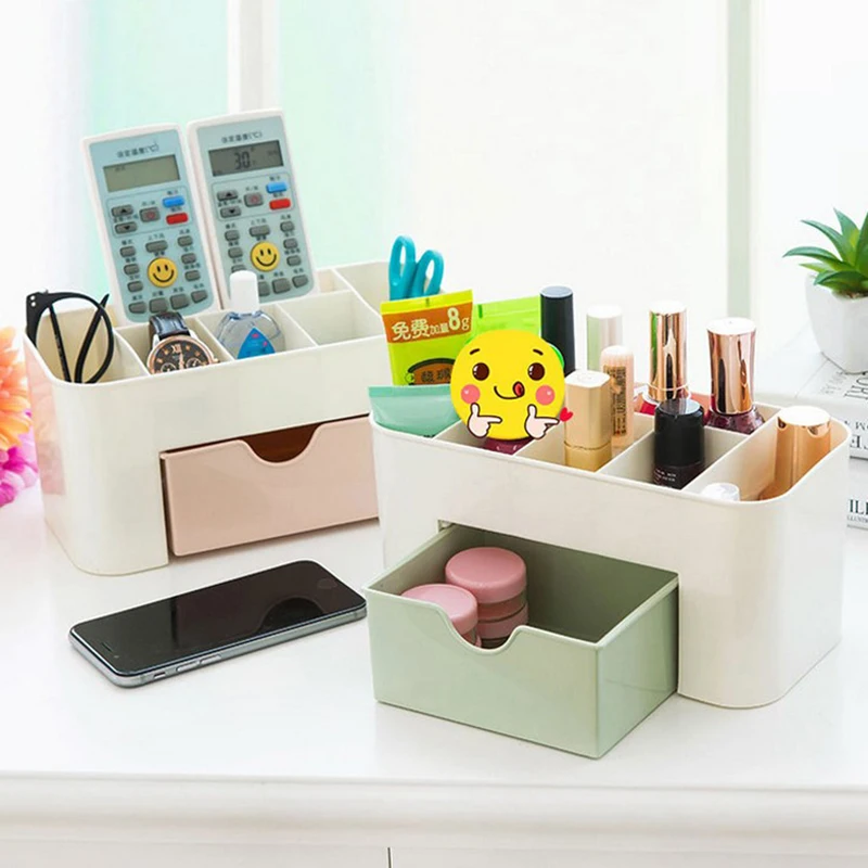 Plastic Dust-proof Office Storage Box White Key Pen Makeup Cosmetic Lipstick Card Sundries Drawer Desktop Articles Organizer