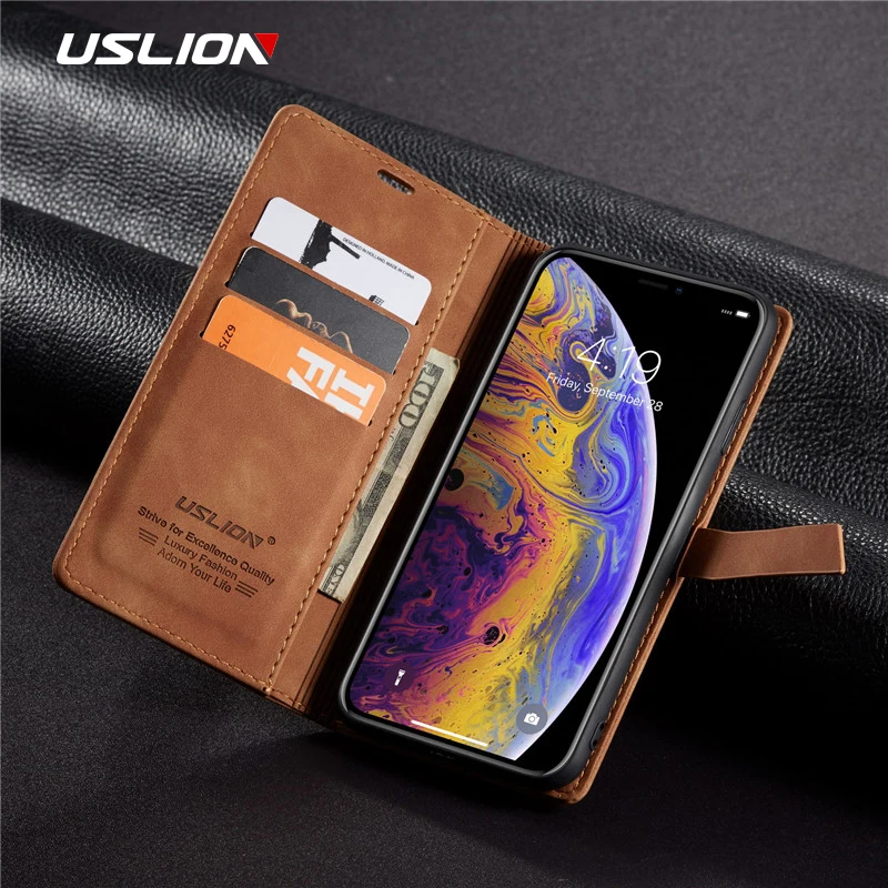 Чехол USLION из искусственной кожи для iPhone XS Max XR X 8 6 6S 7 Plus откидной Чехол-Бумажник