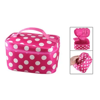 

Zipper Closure White Dots Pattern Dark Pink Cosmetic Hand Case Bag