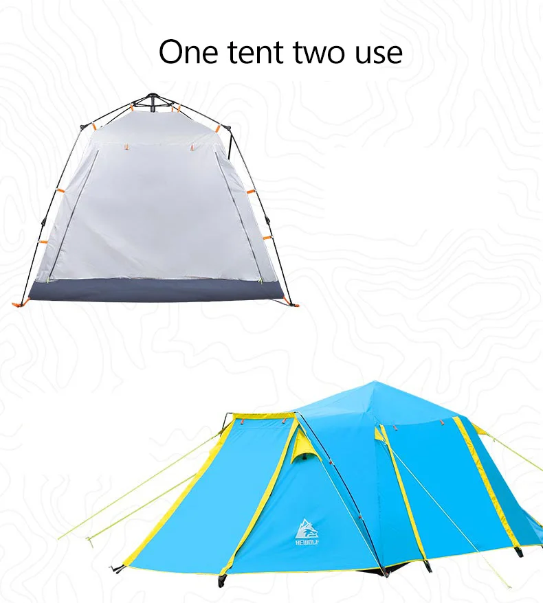 Hewolf автоматическая 4-5 человек Двойной Слои палаточный лагерь 1 Спальня+ 2 Гостиная портативный для пеших прогулок на улице пляжные кемпинговые палатки PU3000MM
