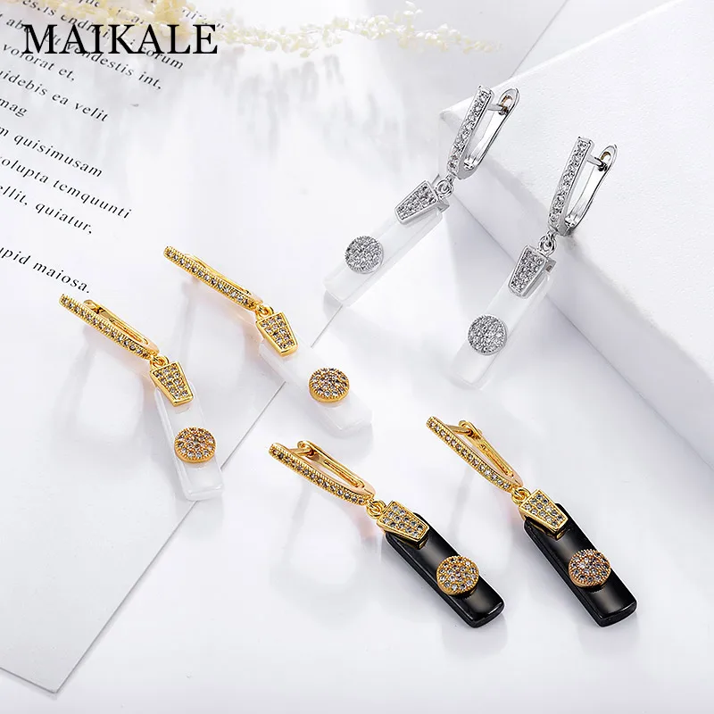 

MAIKALE Trendy Zircon Ceramic Drop Earrings for Women Cubic Zirconia Gold Silver Alloy Strip Charm Earings New Fashion Jewelry