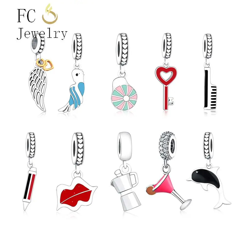 

2019 Collection Genuine 925 Sterling Silver Feather Pen Key Dangle Fits Original Pandora Charm Bracelet Necklace Silver Jewelry