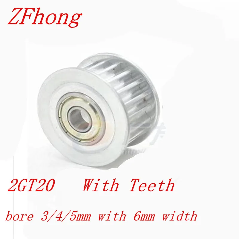 

20 Teeth 2GT Idler Pulley Bore 3/4/5mm 20Teeth Passive Pulley 20T 20 Geer GT2 Idle Pulley For Width 6mm GT2 Belt