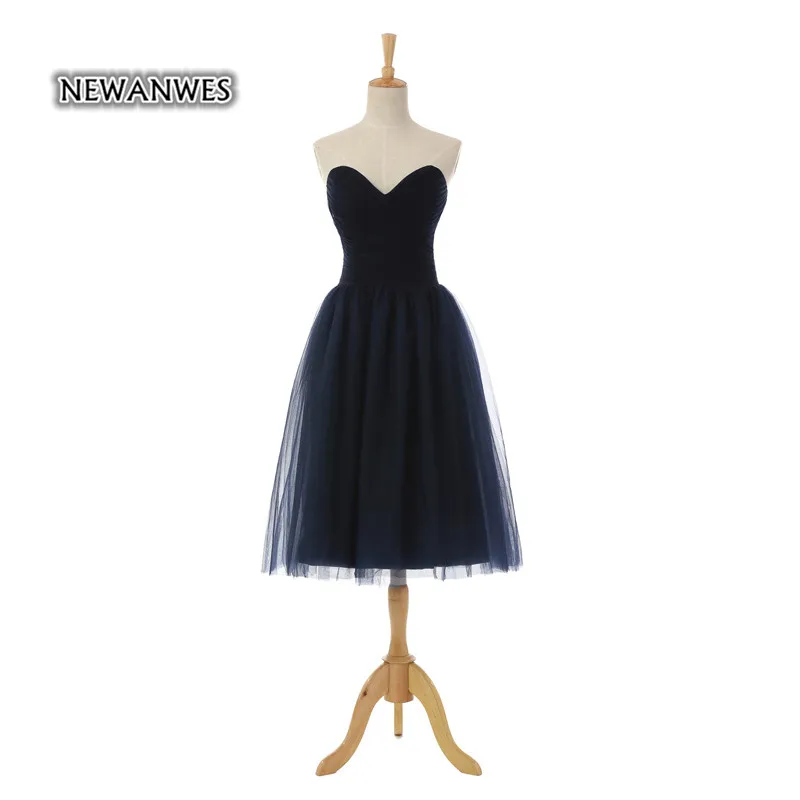 Короткое коктейльное платье пикантные Vestidos De Fiesta Темно синие по колено тюль