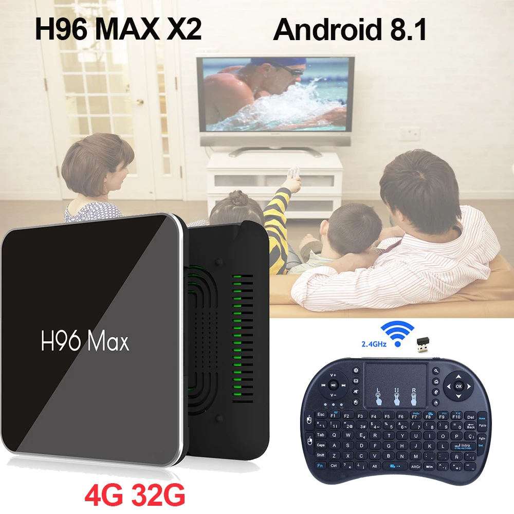 

H96 MAX X2 Android 8.1 Smart TV BOX Amlogic S905X2 Quad Core 4G 32G Set Top box 4 k 3D H.265 Wifi media player+ the I8 keybord