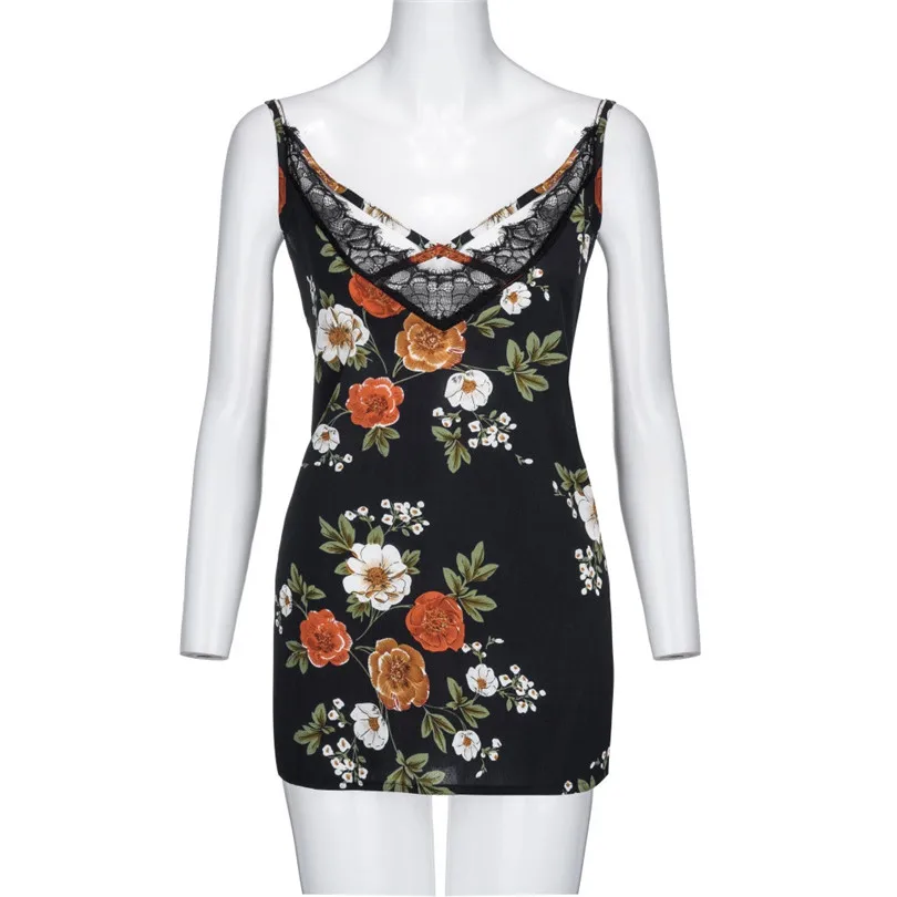New Womens Girls Summer Daily Casual Sexy Plus SizeSleeveless Floral Print Lace Patchwork Camis Crop Top tops #4F05 (5)