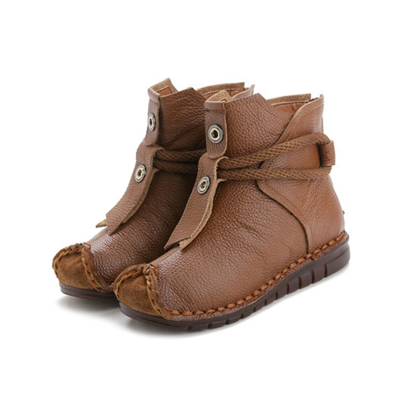 

Women's Winter Boots Genuine Leather Ankle Boots For Women Autumn Shoes 2019 Retro Style Ladies Flat Ankle Boot Warm Shoes