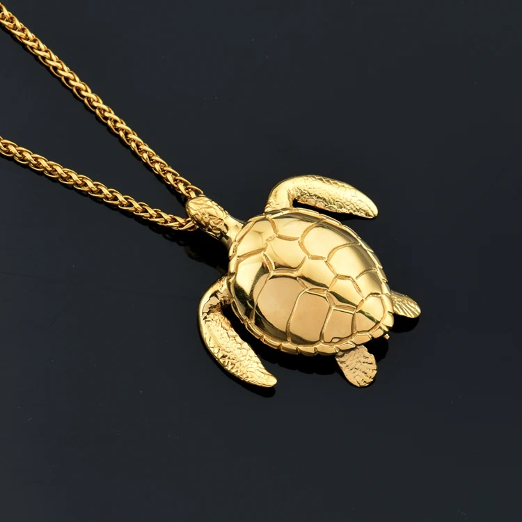 Stainless Steel Vintage Animal Gold Sea Turtle Pendant Necklace Men Personalized Necklace Gold