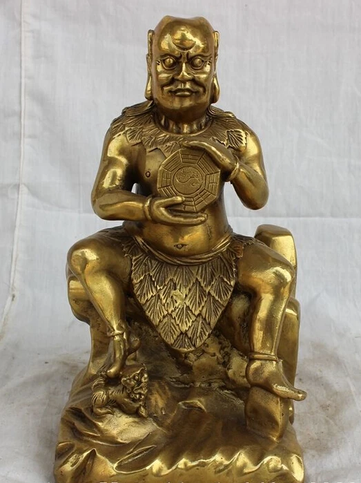 

10" Chinese brass FengShui Taoism Taoist Japan God BaGua celestial being Statue