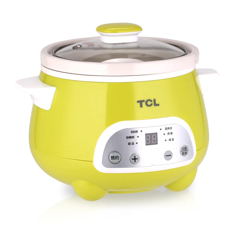 

1.5L Health Preserve Pot with Timer Automatic Temperature Control Soup Pot Green Anti-dry Slow Cooker with White Porcelain 140W