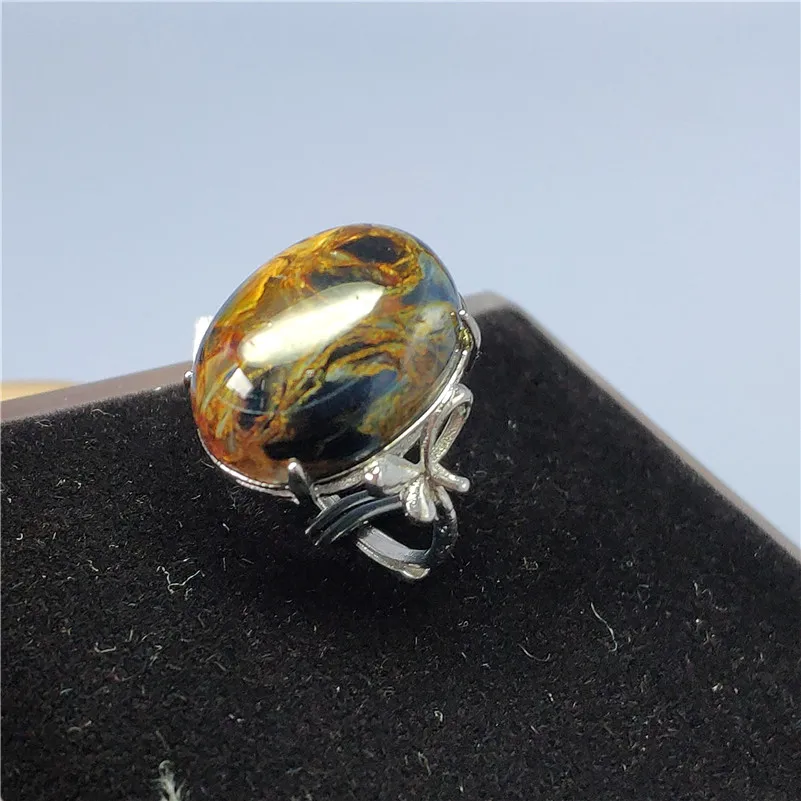

Adjustable Ring Natural Pietersite Stone 925 Sterling Silver Women Men Chatoyant AAAAA Blue 18x14mm Crystal Ring Jewelry