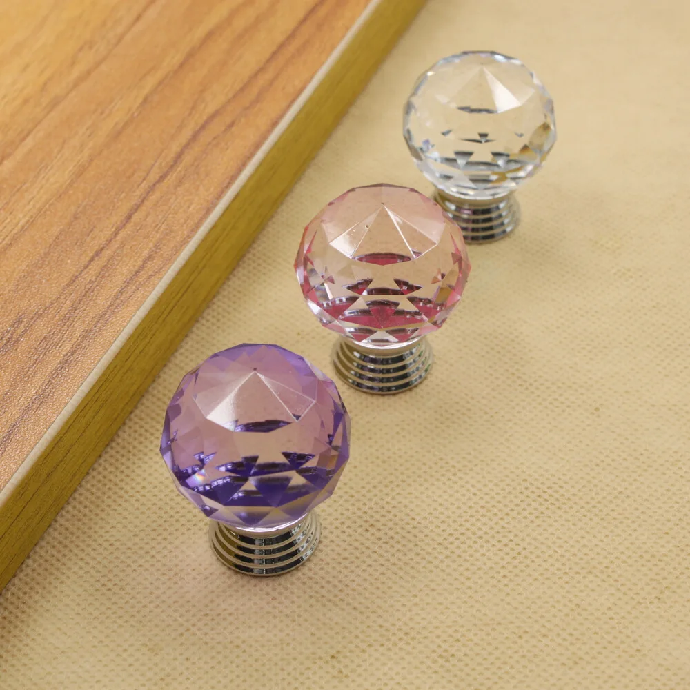 30mm Round Ball Crystal Glass Door Knobs Drawer Cabinet Furniture Kitchen Cupboard Wardrobe Pull Handle with Screw
