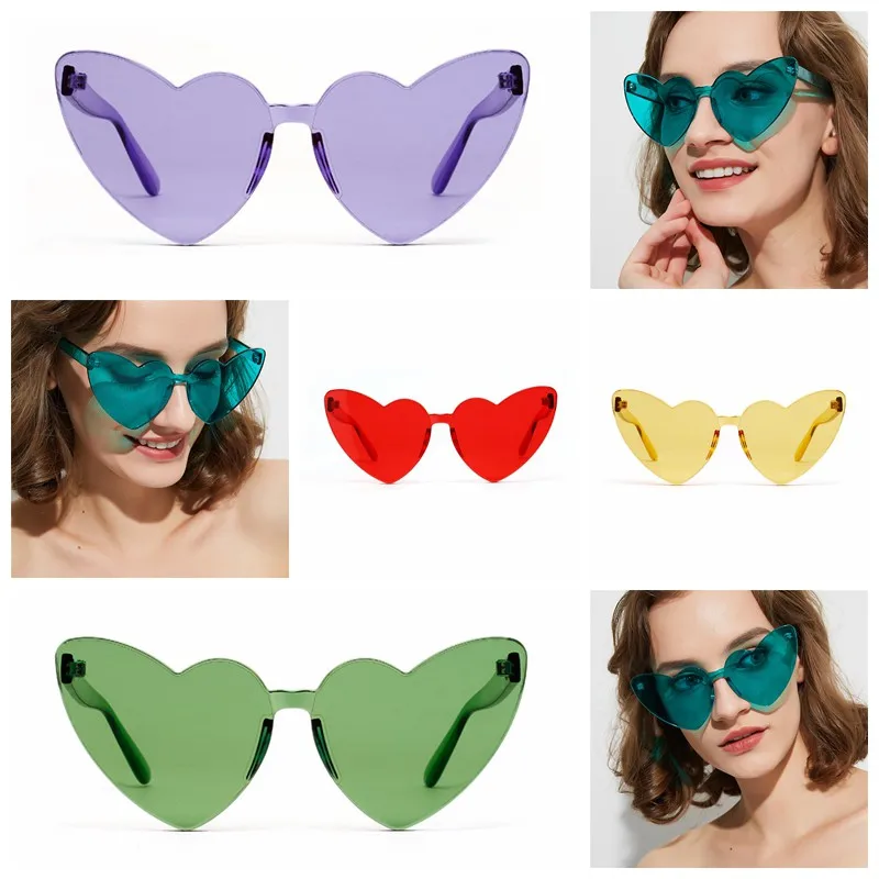 Ретро оттенки для женщин любовь в форме сердца солнцезащитные очки брендовая дизайнерская мода Cateye без оправы Солнцезащитные очки