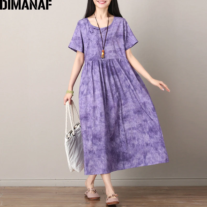 

DIMANAF Women Summer Dress Plus Size Chinese Style Vintage Vestidos Female Elegnat Lady Empire Pleated Loose Long Dresses M-2XL
