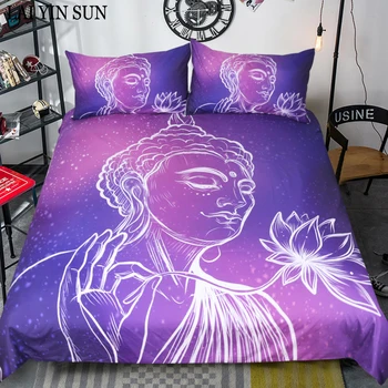 

Lai Yin Sun 3pcs Bedding Set Plant Quilt Cover King Size Home Bed Set Flower Print Pink and Green Bedclothes Purple Buddha head