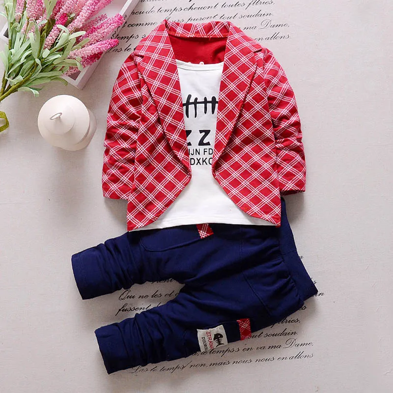 Весенне-осенняя одежда для маленьких мальчиков детская джентльменская футболка с длинными рукавами+ штаны комплект из 2 предметов спортивный костюм, одежда для малыша, детская одежда - Цвет: red