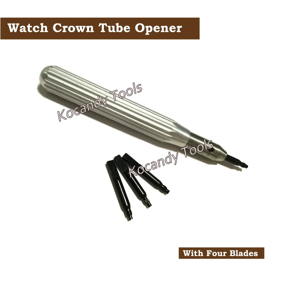 Ferramenta de Reparação Tudo de Inserção do Tubo + 4 Assistir Coroa Relógio Marca Case Remover Opener Titular Lâmina Assista