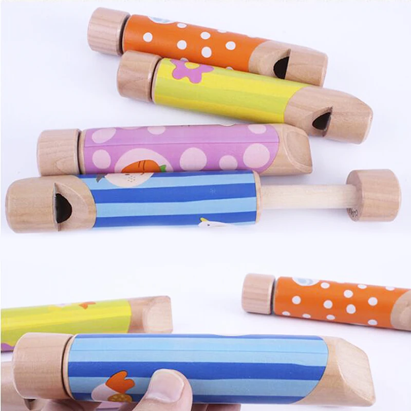 1pc Kids Musical Instruments Toys Pull Push Wooden Whistle Educational Learning Games for