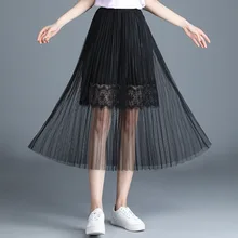 1617 Двухслойная юбка из тюля с высокой талией для взрослых женщин миди плиссированная юбка костюм летние сетчатые сексуальные женские юбки элегантные черные розовые