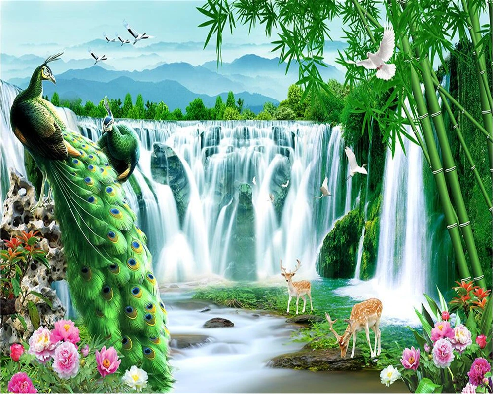 Beibehang Custom wallpaper 3d home decor mural peacock water rich