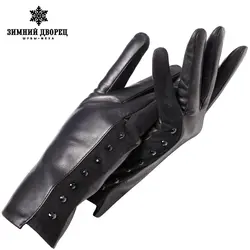 Натуральная Кожа перчатки Высшего Сорта перчатки женские Моды кожаные перчатки Старинные зимние перчатки женщины черный Бриллиант дизайн