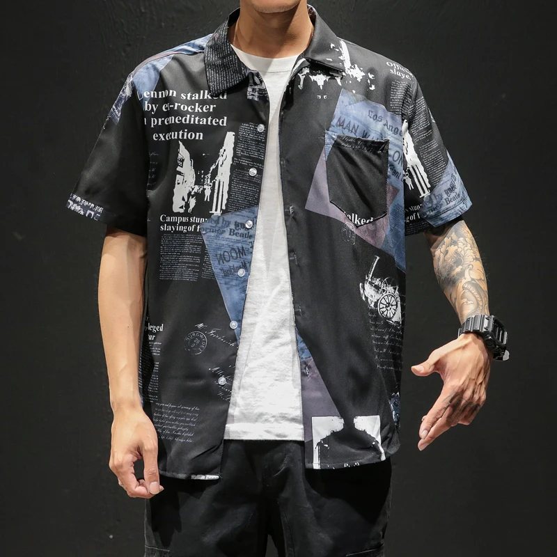 

New Arrival Mens Shirts Creative Printing Men Shirt Short Sleeve Pocket Summer Mens Shirt
