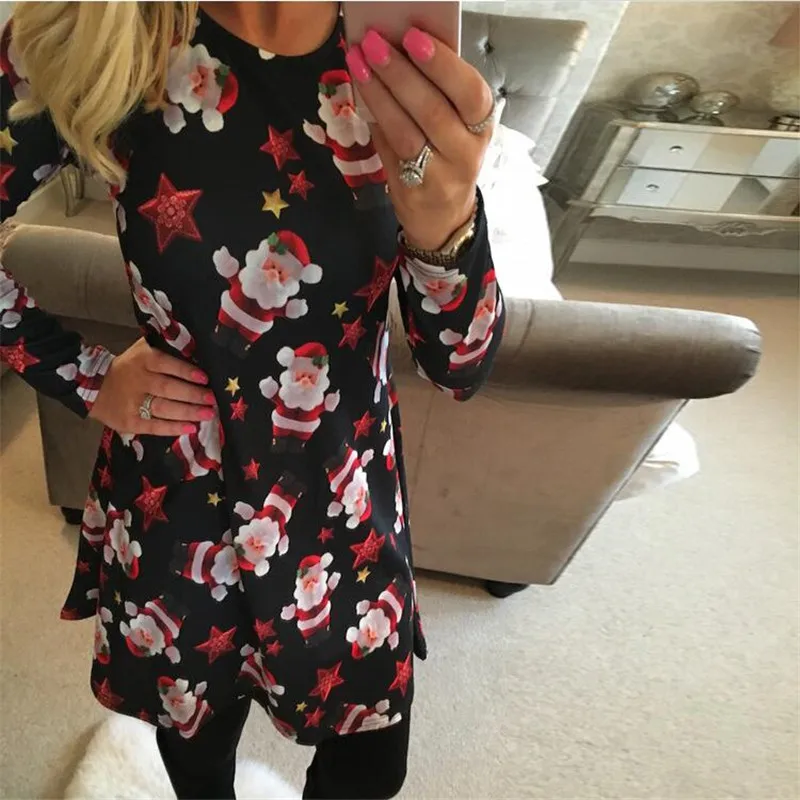 

Autumn Women Christmas Dresses Casual Snowman Snowflake Long Sleeve A-Line Dress Streetwear Elastic Mini Dress Vestido De Festa