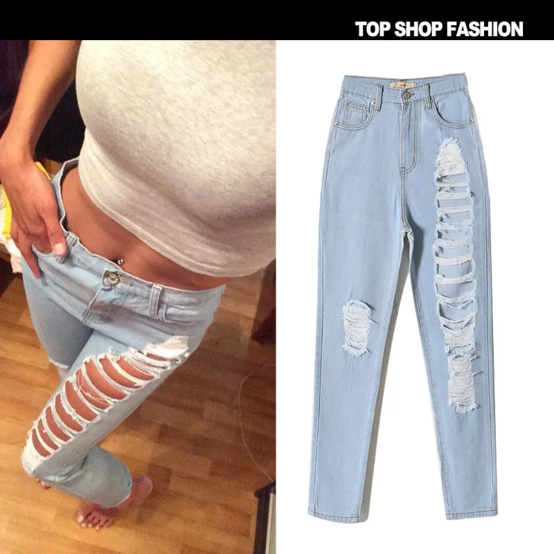 

2016 hot sale hole denim loose straight jean pants Russia's good selling hollow out vintage ripped fashion jeans pants plus size