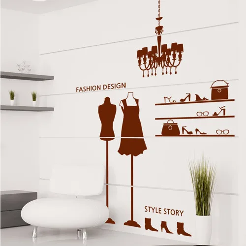 "Boutiques" backdrop shop clothing shop window stickers affixed to